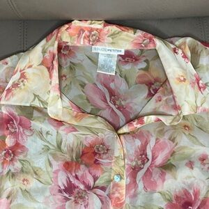 💐Silk floral short sleeve blouse